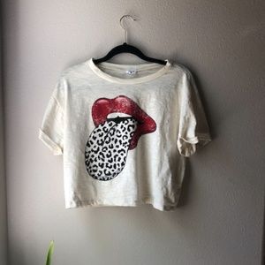 Womens VICI dolls crop top (Cheetah and red lips)
